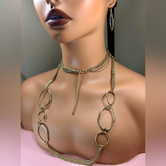 Matte Gold Multi Stranded Jewelry Set - Picture 2 of 7